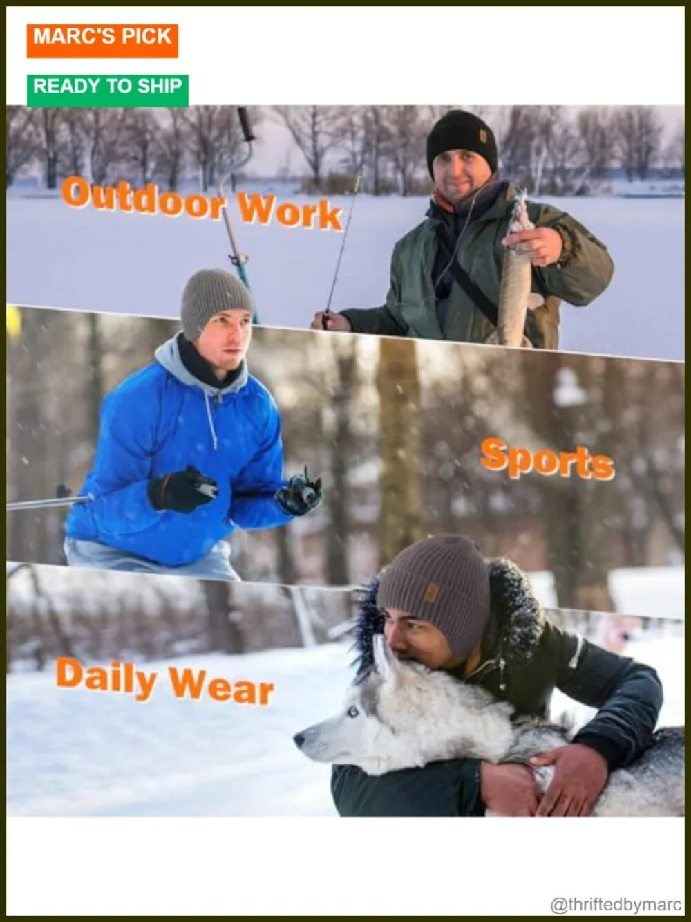 Fleece Lined Winter Beanie with Earflap - Windproof Thermal Knit Hat